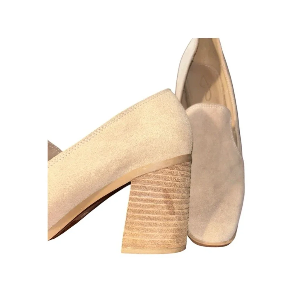 Joie Women’s 7.5 Wevenly Tan Beige Suede Leather Slip On Stretch Block Heel